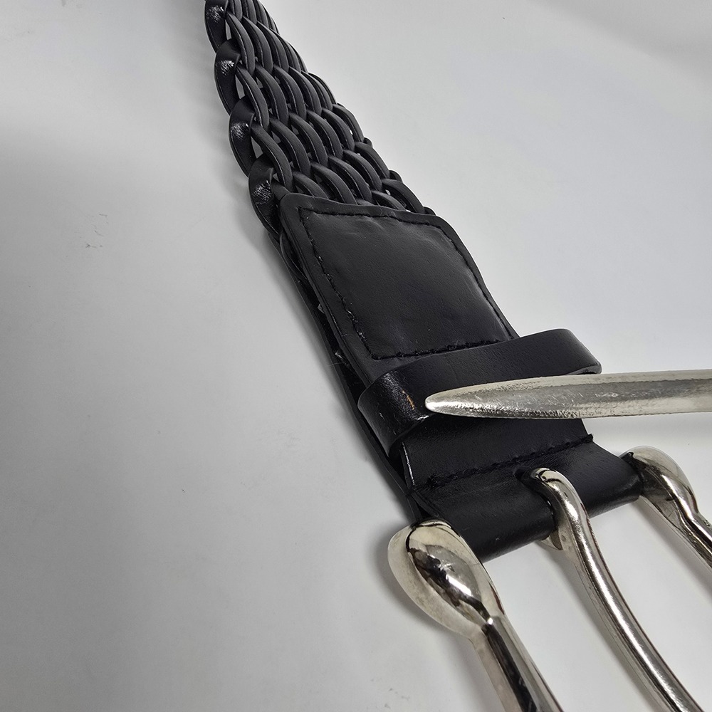 Michael Kors Black Woven Braided Leather Belt Silver Buckle 553633 Medium READ - Picture 7 of 14